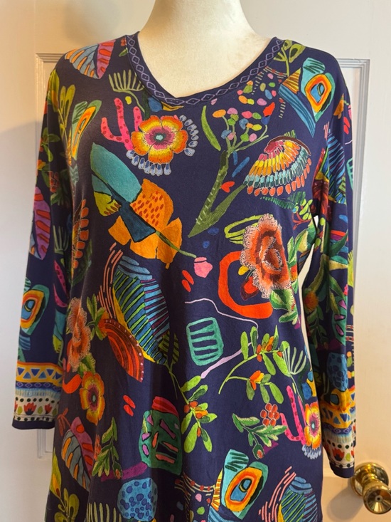 Johnny Was Tops - Johnny Was Multicolor Floral & Abstract Print Tunic Small V neck